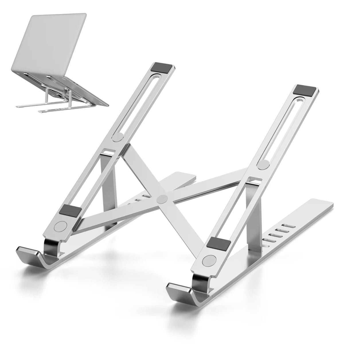
Factory Supply Cooling Metal Aluminum Adjustable Portable Desktop Foldable Laptop Notebook Holder Riser Stand OEM ODM Service 