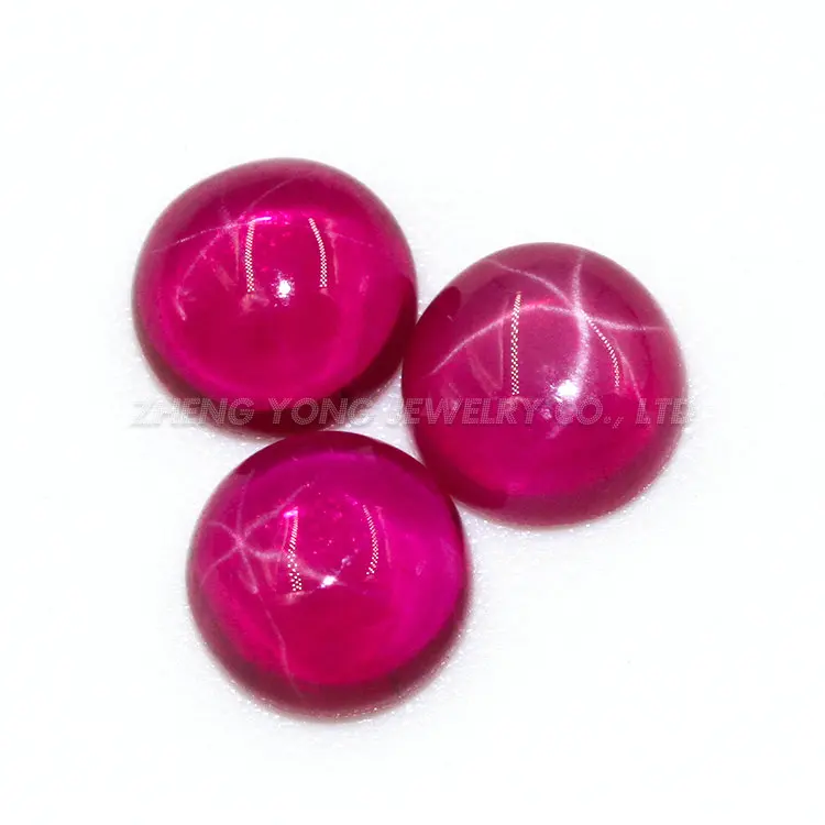 4mm 6mm 8mm Round Cabochon Red Star Sapphire Synthetic Flat Back Ruby Starlight Stone