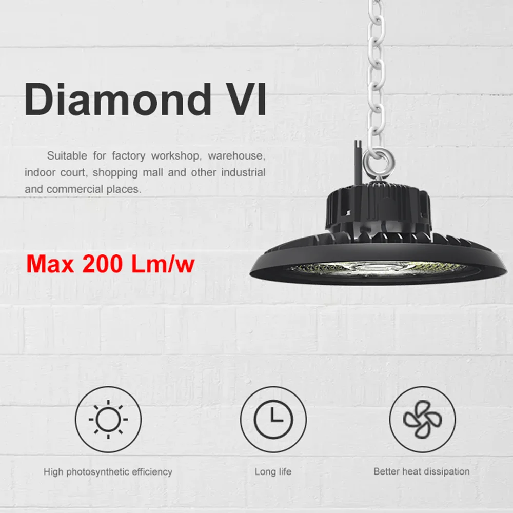 Rhyme hot sale industrial warehouse lighting led strip ufo high bay light 140lm 300w for workshop