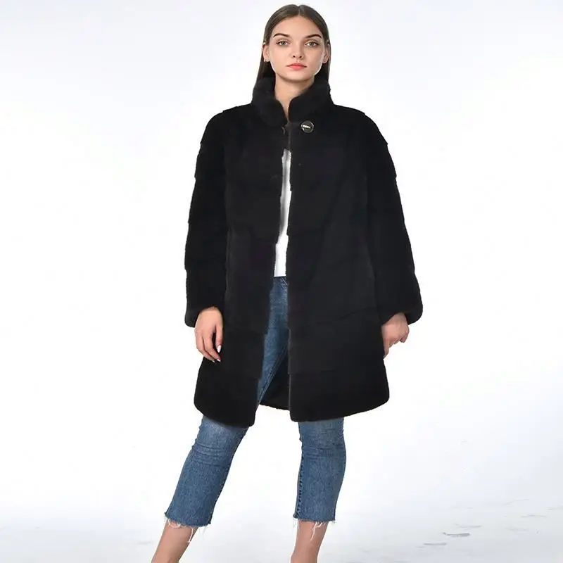 
Fashionable Premium Classic Trim stylish Honourable Single-breasted Adult Women mink fuzzie parker coat with real fur 