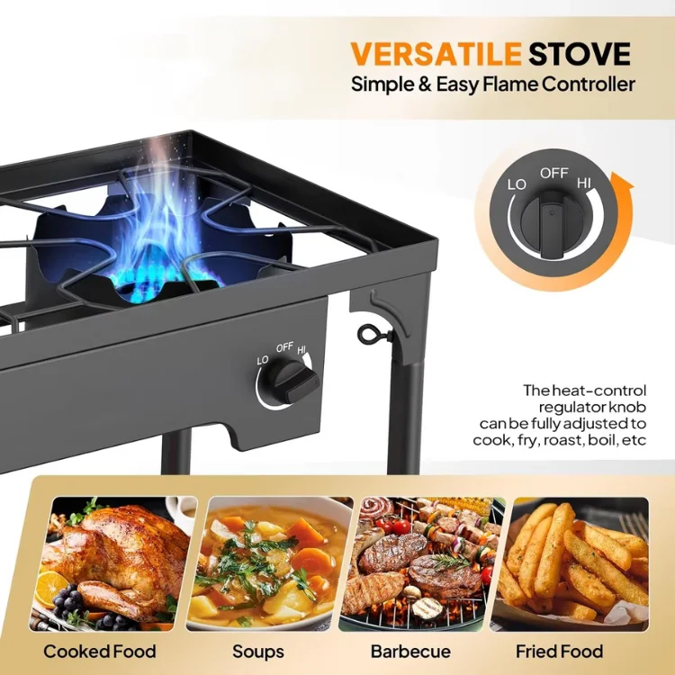 Eaynon 2-Burner Outdoor Propane Gas Stove High Pressure Stand Cooker Backyard Cooking Home Brewing Canning Iron Turkey Smoking