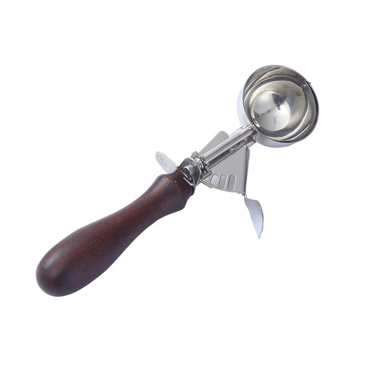 Stainless Steel Cookie Dough Scoop Ice Cream Scoop with Trigger Release and Wood Handle for Baking