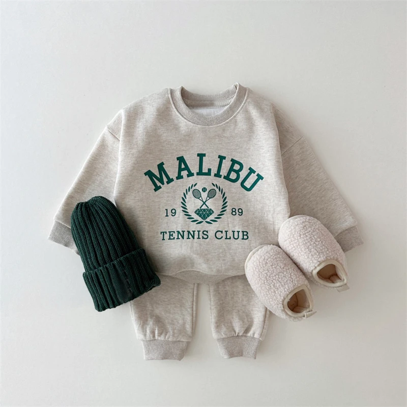 Custom Label New long sleeve kids clothing set baby boy clothes 2 to 3 year 2 pieces set fleece fabric sport wear