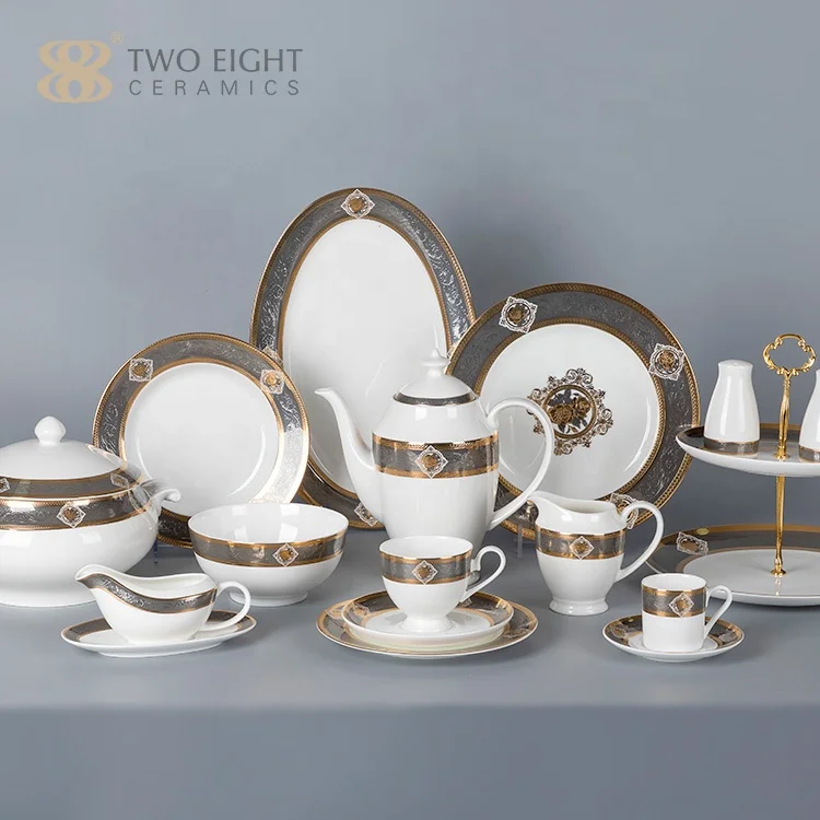 Porcelaine Plates Sets Dinnerware Luxury Gold Rim Charger Plates New Design Plates Sets Dinnerware Luxury Tableware