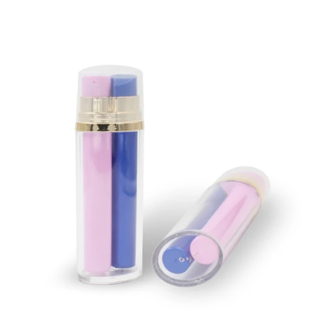 Customized color 15mlx2 two in one cylinder shape double pump cosmetic dual bottle 15ml