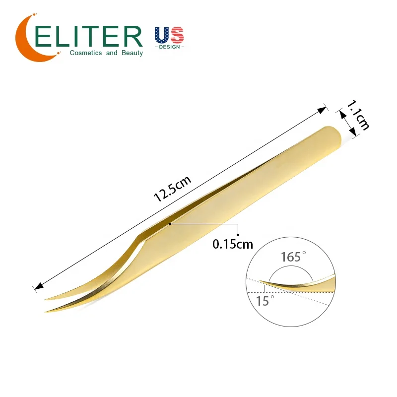 ELITER Hot Sell Wholesale Custom Eyelash Tweezer Golden Gold Matte Eyelash Tweezers Eyelash J Tweezer