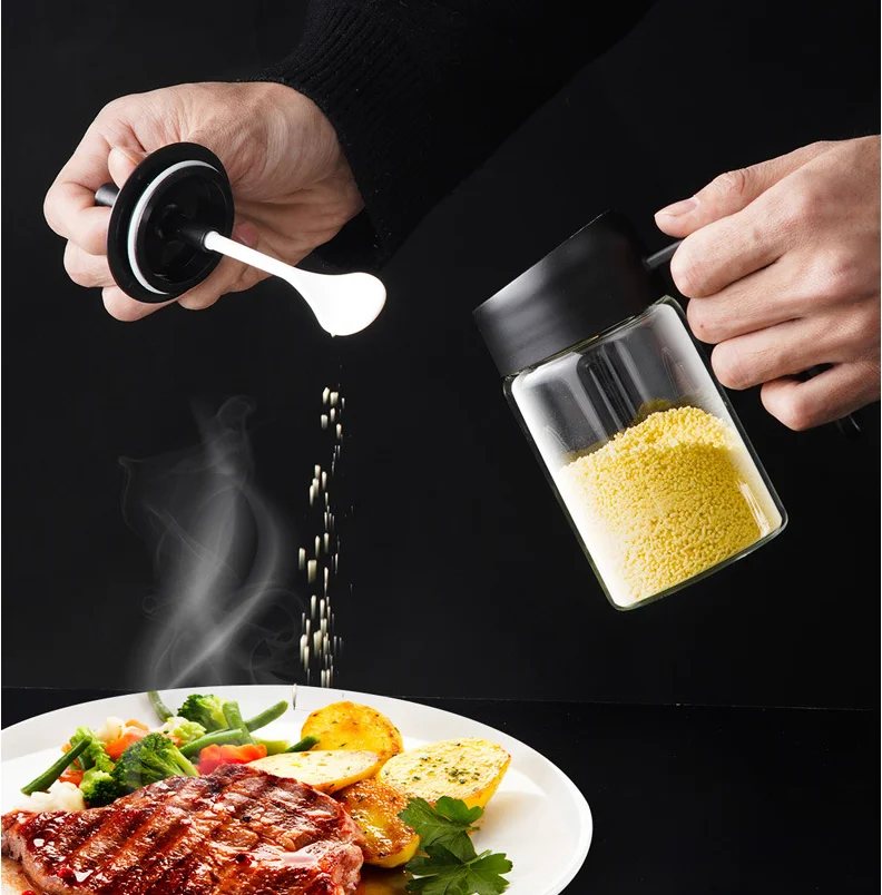 250 мл цилиндрическая Бессвинцовая стеклянная банка для специй и ложка контейнер для хранения соли и специй