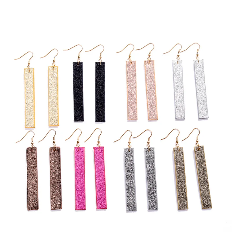 retro stainless steel hook strip earrings long women girl jewelry rectangle simple designer black handmade PU leather earrings