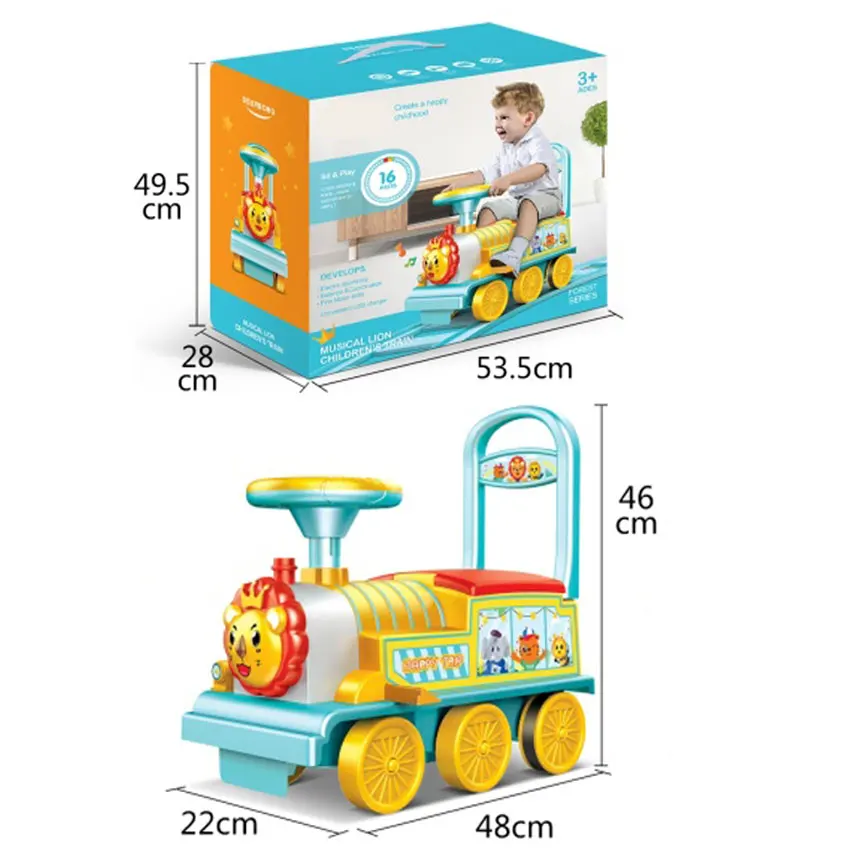 KUNYANG early education electric rail battery vehicle child ride on kids cars musical lights track cartoon lion shape