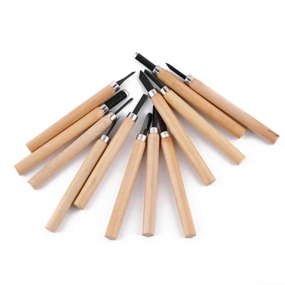 12pcs cost-effective Wood Carving Chisel Knife Hand Tool Set For Basic Detailed Carving Woodworker Gouges