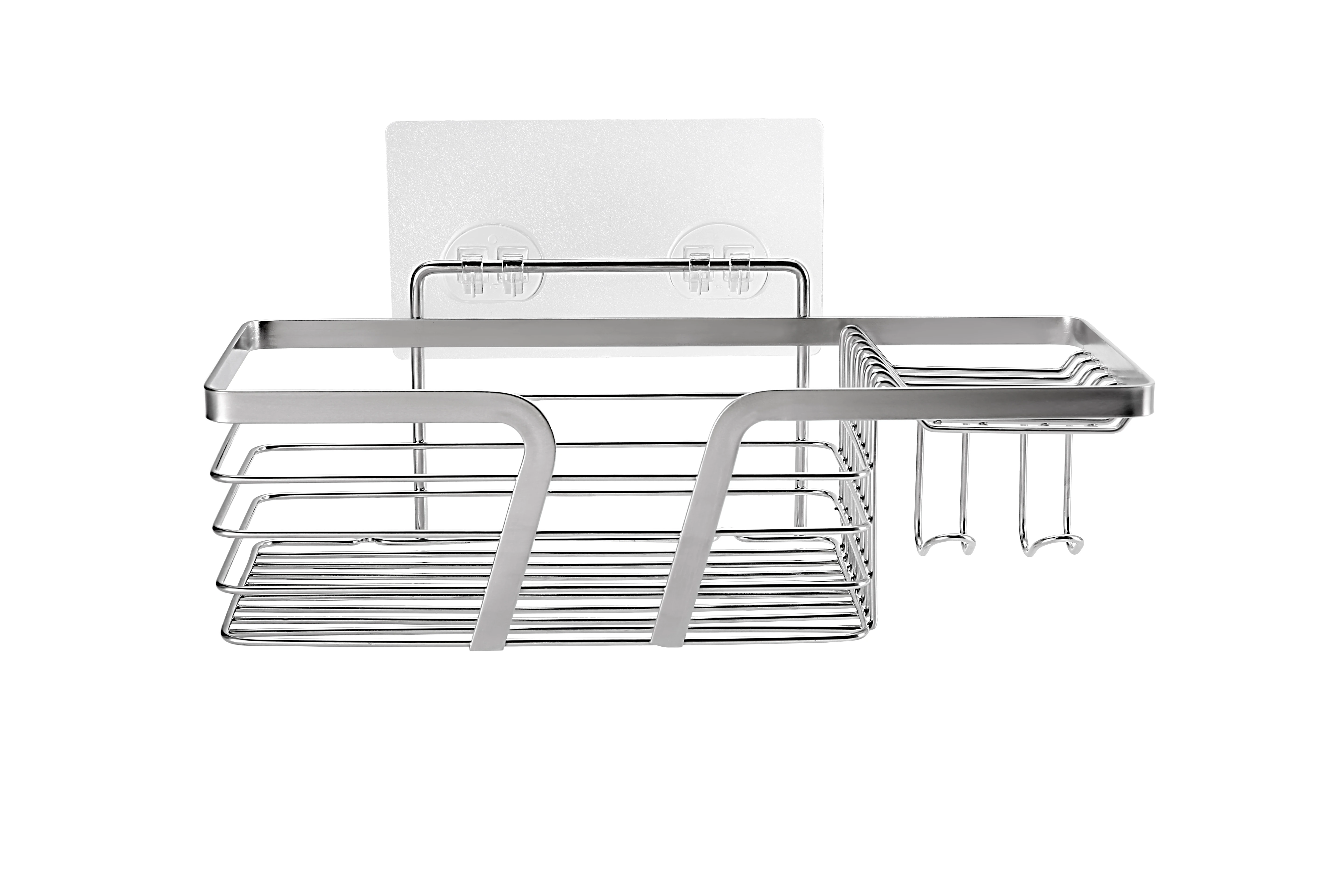 self adhesive wall mounted storage shelf bathroom rack with 2 clothes hook