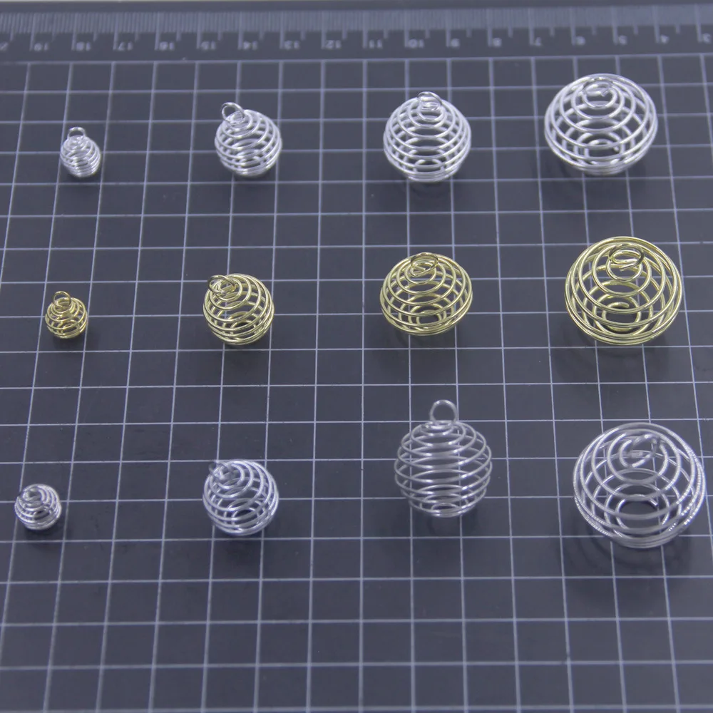 Hobbyworker Multiple Specifications Round Iron Wire Spiral Bead Cage Ciondoli Charms Pendants for Handmade Jewelry Making A0127