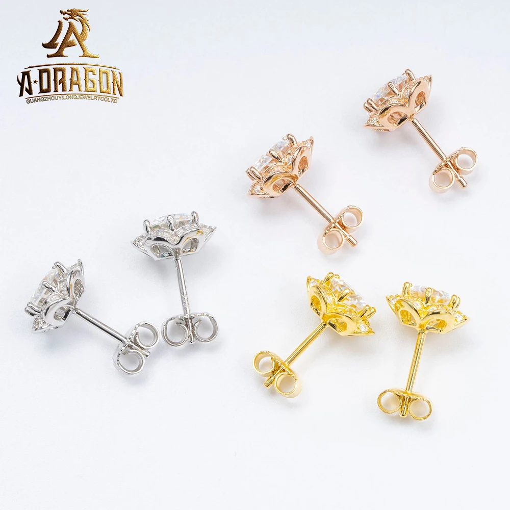 10k gold Moissanite Hoop Earrings Ins Hot Sells Fancy Round Brilliant Cut VVS Fine Jewelry Earrings Stud