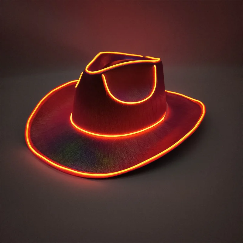 Wholesale Custom Colorful Holographic Halloween Christmas Party Cosplay Costume Adult LED Light up Space Cowboy Cowgirl Hats