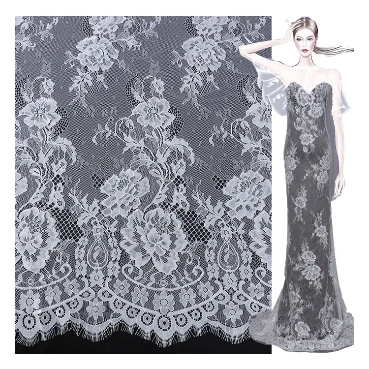 L9172  Yanzi Factory Eyelash Trim Material Guipure Bridal Wedding Dress Cloth White Lace Fabric