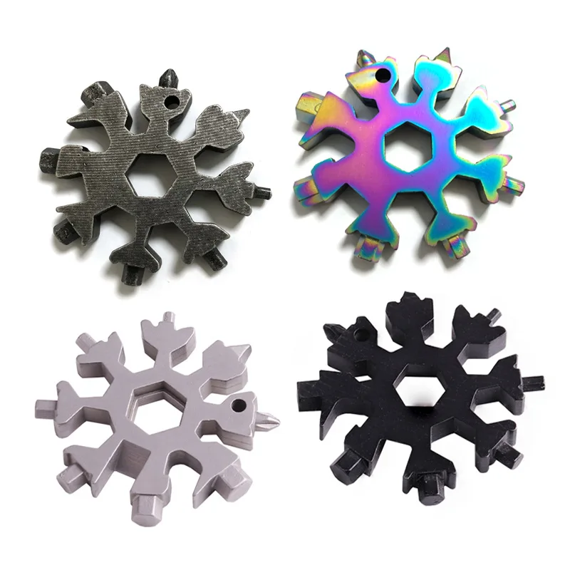 Snowflake Multi-Tool, EDC Tool 18-in-1 Multifunctional Snowflake Shape Stainless Steel Multi-Tool