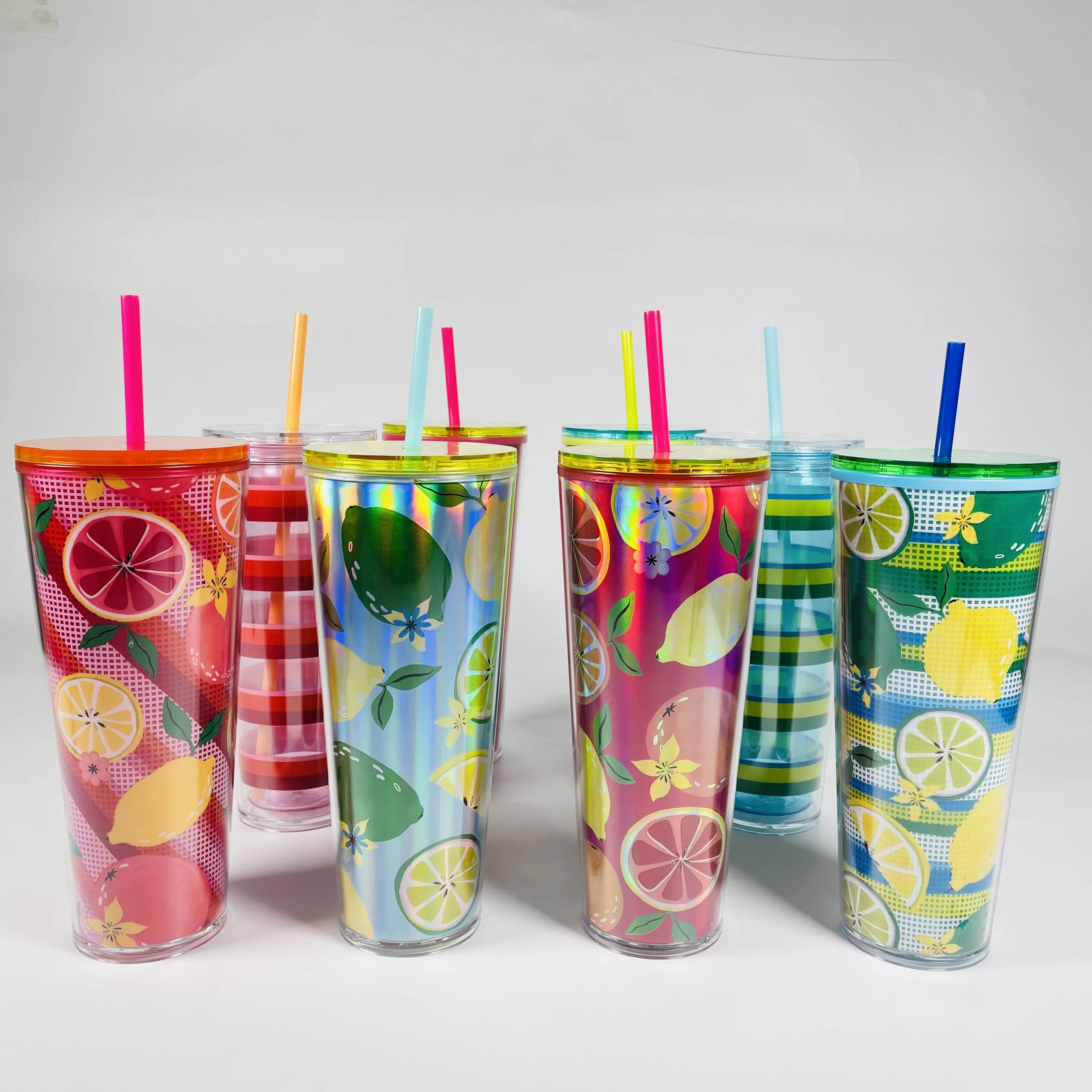 Custom doubled wall clear plastic acryl cup glass double wall tumbler snow globe cups pre drilled