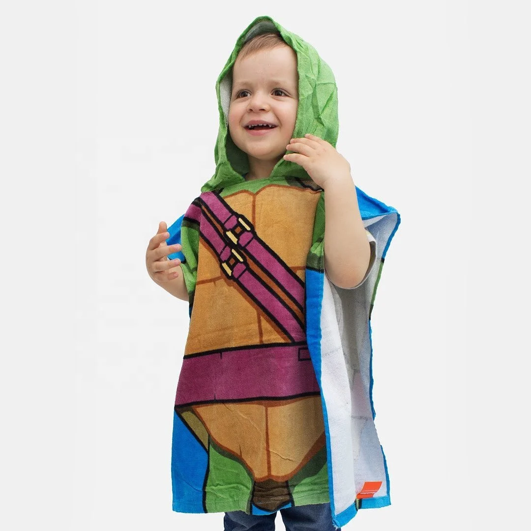 Children Hooded  Quick Dry Kids Poncho Towel Recycled Fabric Printed Pattern
