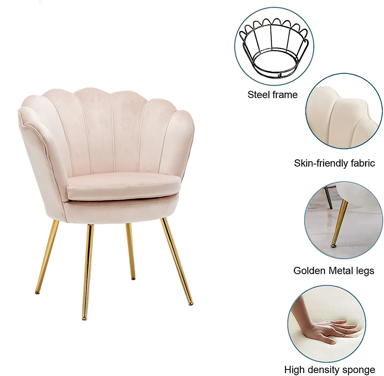 Light pink velvet fabric Accent Chair LOTUS shape
