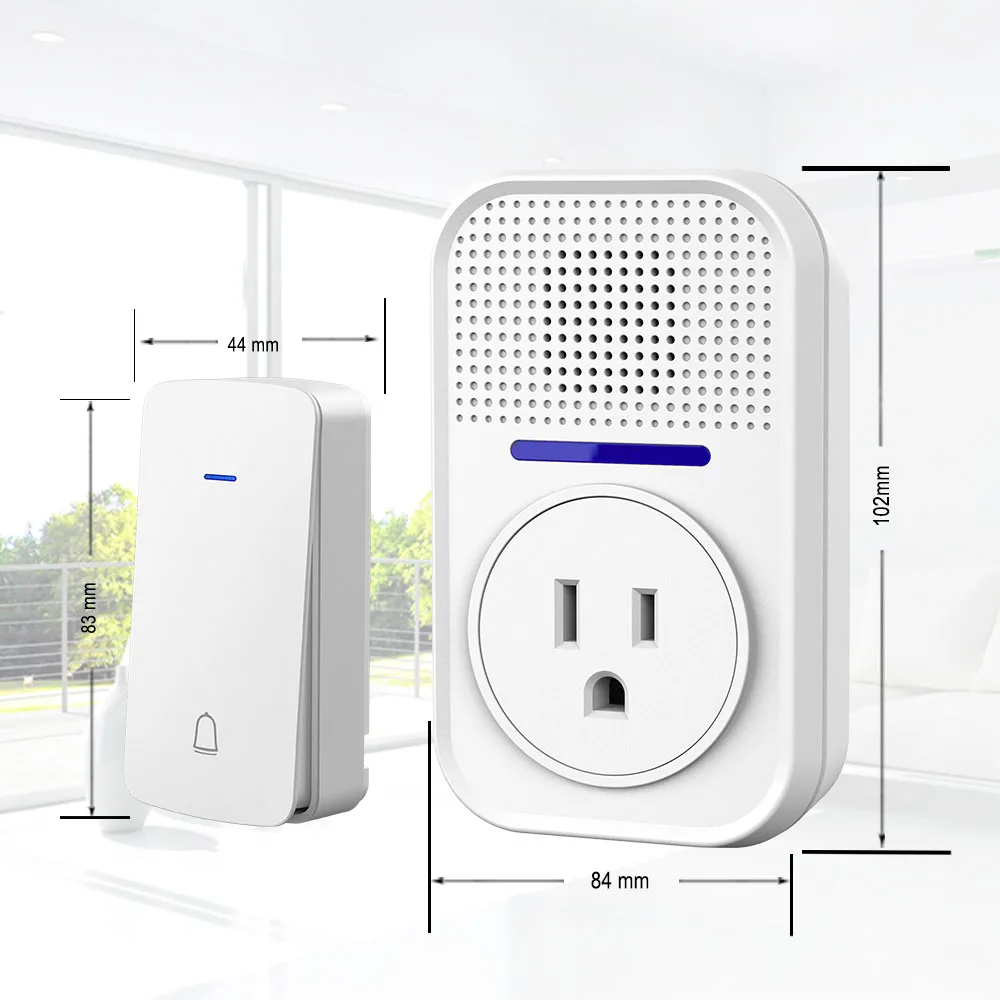 Wireless Plug Through Doorbell with Additional Socket with kinetic battery free bell push button no need battery