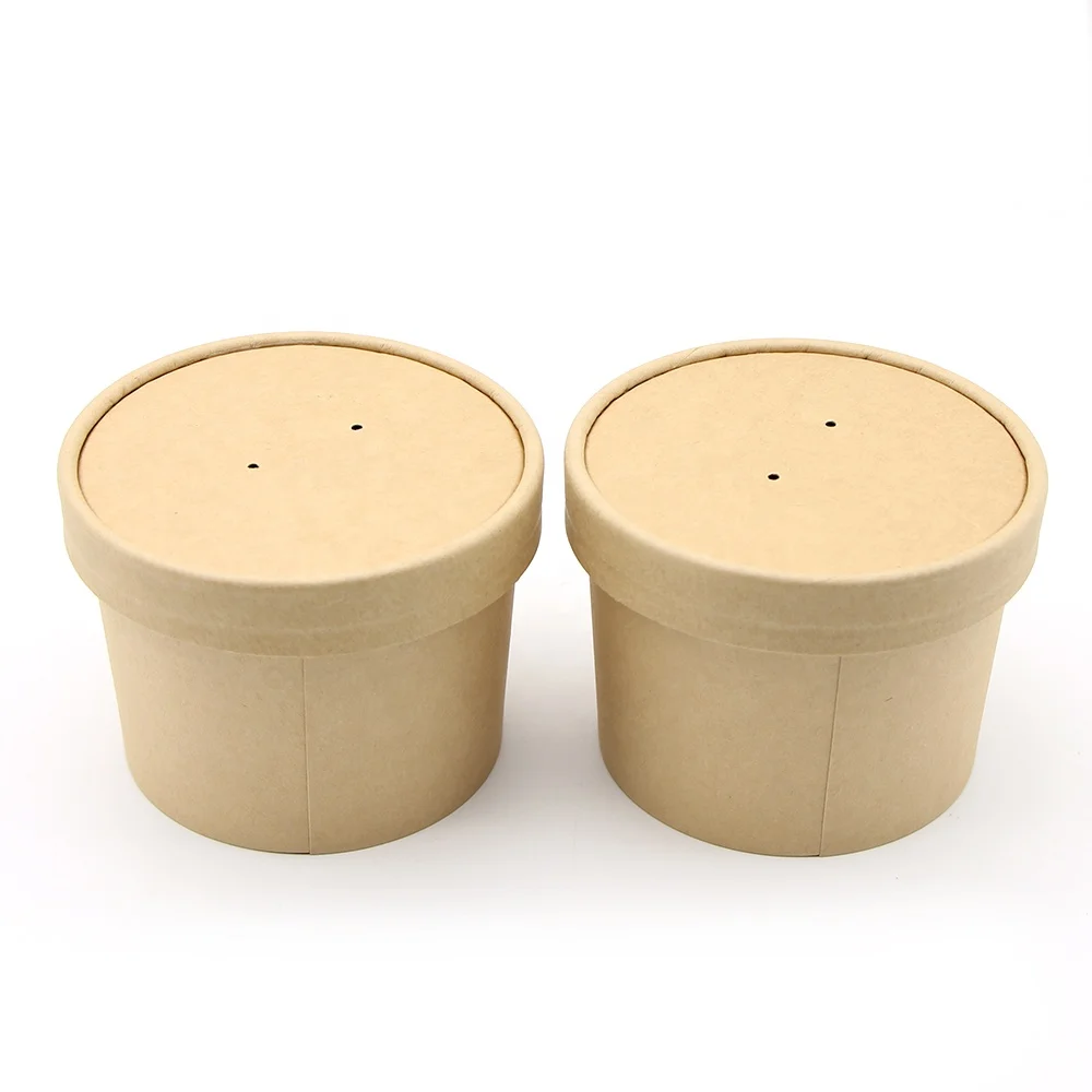 Disposable kraft paper soup bowl cup 8oz microwave container with lids