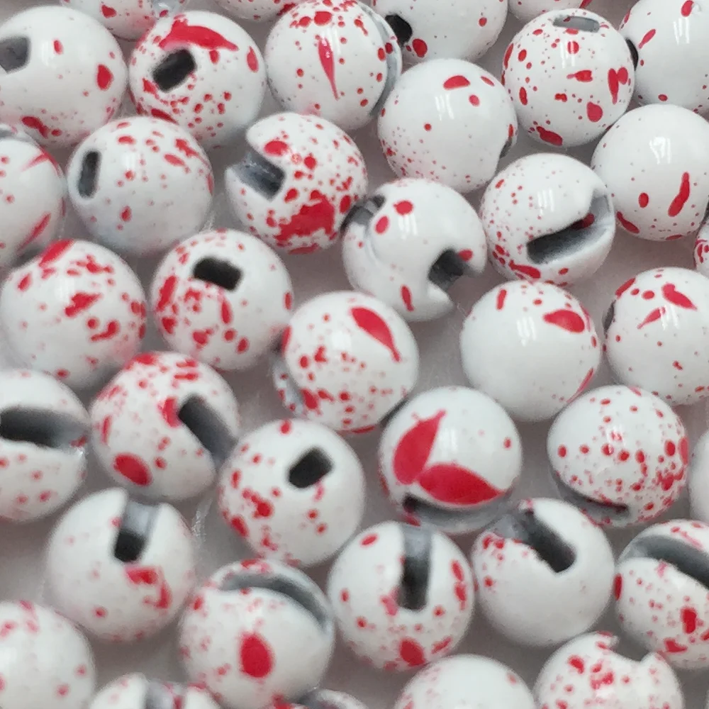 Mottled White Black Green Tan10pcs a bag Fly Tying Materials Tungsten Mottled Beads Cyclops Slotted fot Nymph flies