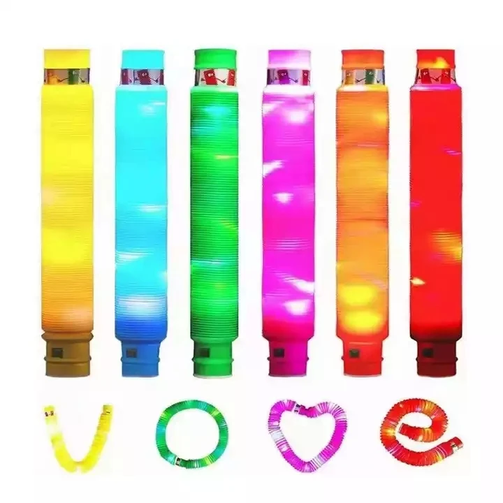 Tikok Fidget tube pipe toys colorful 2022 trending product pop tube toys with led light