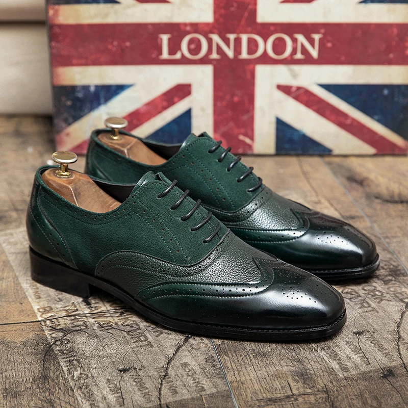 High Quality Pointed Pure Color Genuine Leather Shoes for Men Derby Autumn Slip-on Dress Shoes