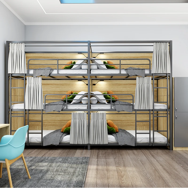 Modern Steel Capsule Triple Bunk Bed Double Metal 6 People Dormitory Bunk Bed for Hotel Youth Bed