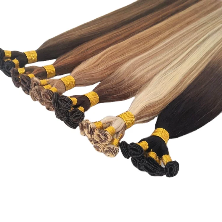 Высококачественные Натуральные Человеческие волосы Remy, пианино-цвет, тонкие белые светлые, ручная работа, двойное плетение, наращивание волос