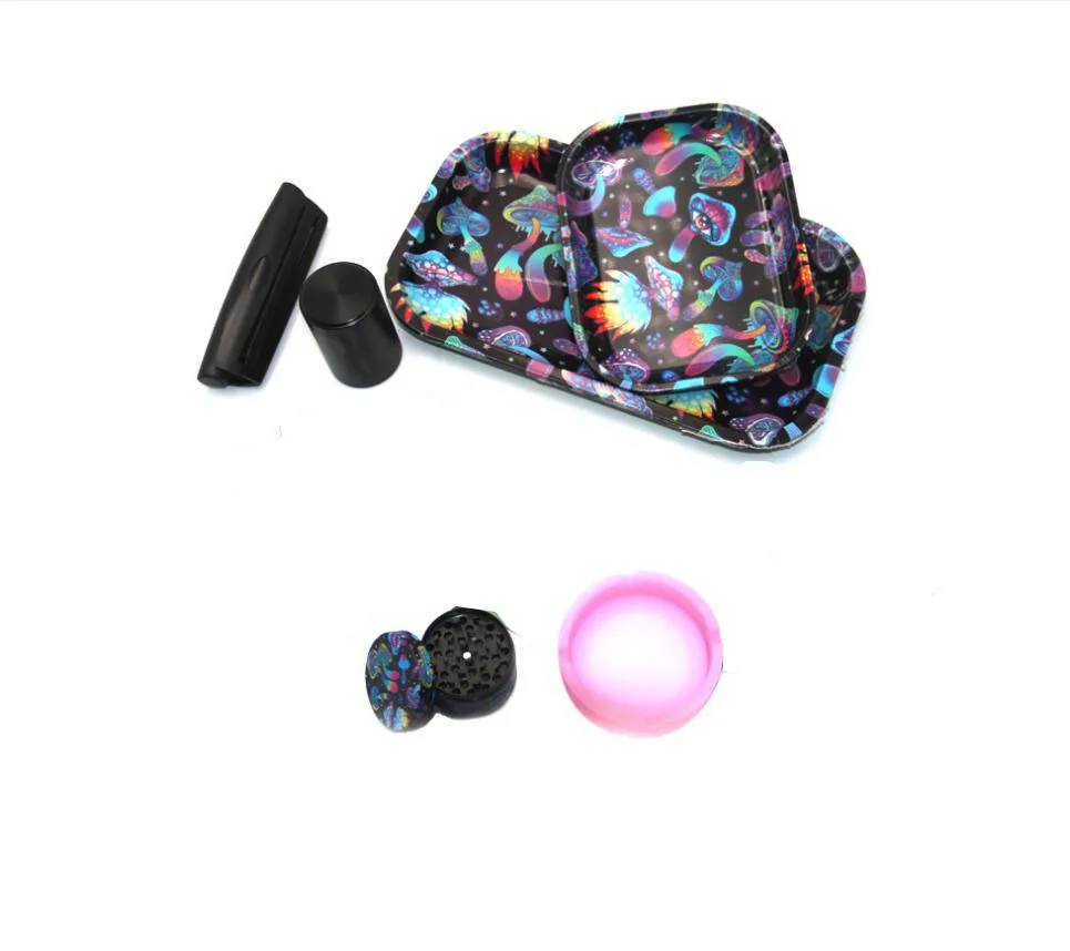 Wholesale new design portable premium smoking accessories 6 in 1 mushroom rolling tray herb smoking set
