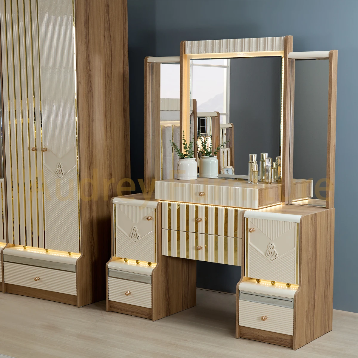 Audrey Modern Style Queen King Size Five Pieces Bedroom Furniture Luxury Bedroom Sets