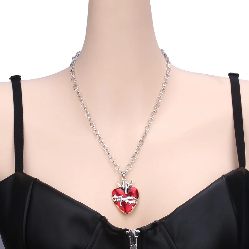 Halloween Punk Hip-hop Trend Inverted Cross Pendant Necklace Gothic Demon Horn Heart Skull Sword Necklaces Jewelry
