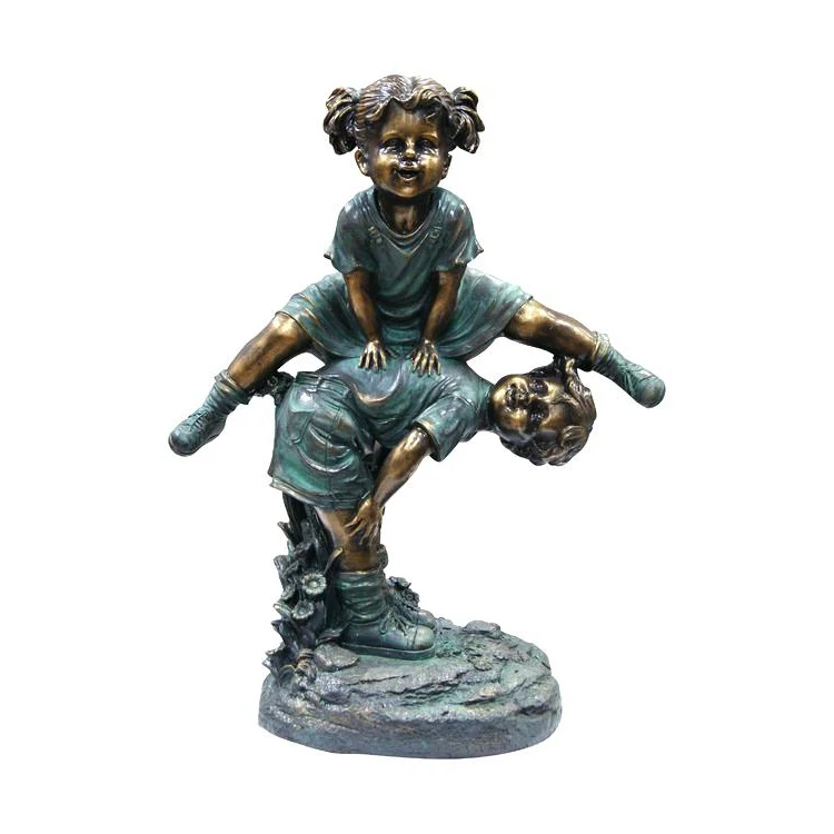 Garden Life Size Hand Carved Metal bronze Leap Frog Boy and Girls playing Statues Sculptures