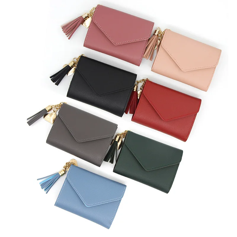 ladies clutch purse Wallet Leather Tassel Women Wallet Small Cute Wallet PU Trifold Card Holder Short Purse For Woman