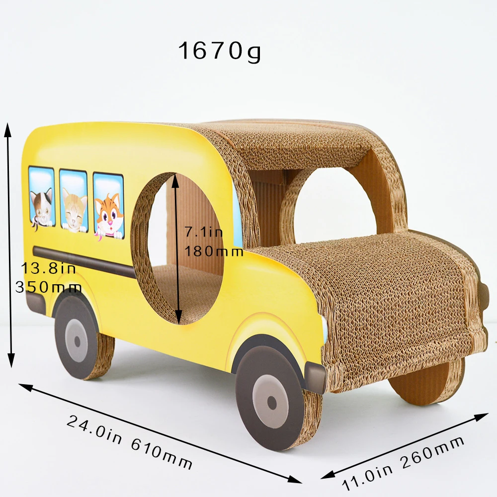 New Design Cat Toys Corrugated Paper Cardboard Cat Scratcher Car Shaped Room House Boxes School Bus Cat Scratcher Nest