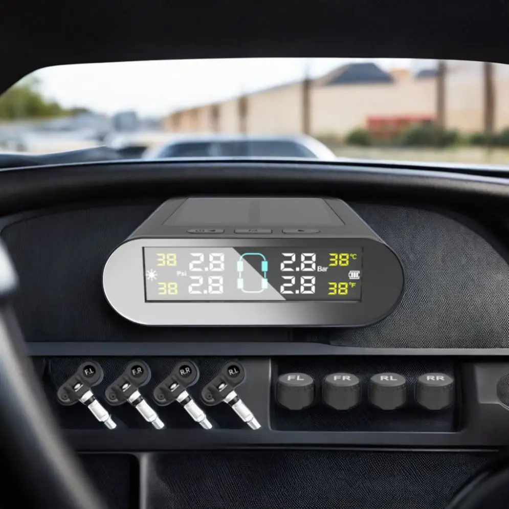 TPMS Tire Pressure Tester Monitor Solar Power LCD Display Car Security Alarm Tyre Pressure Monitoring System