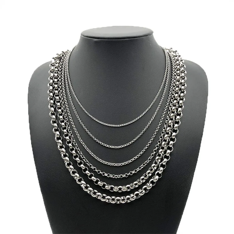 
24inch round circle pearl gold black roller stainless steel link chains necklace for jewelry making 