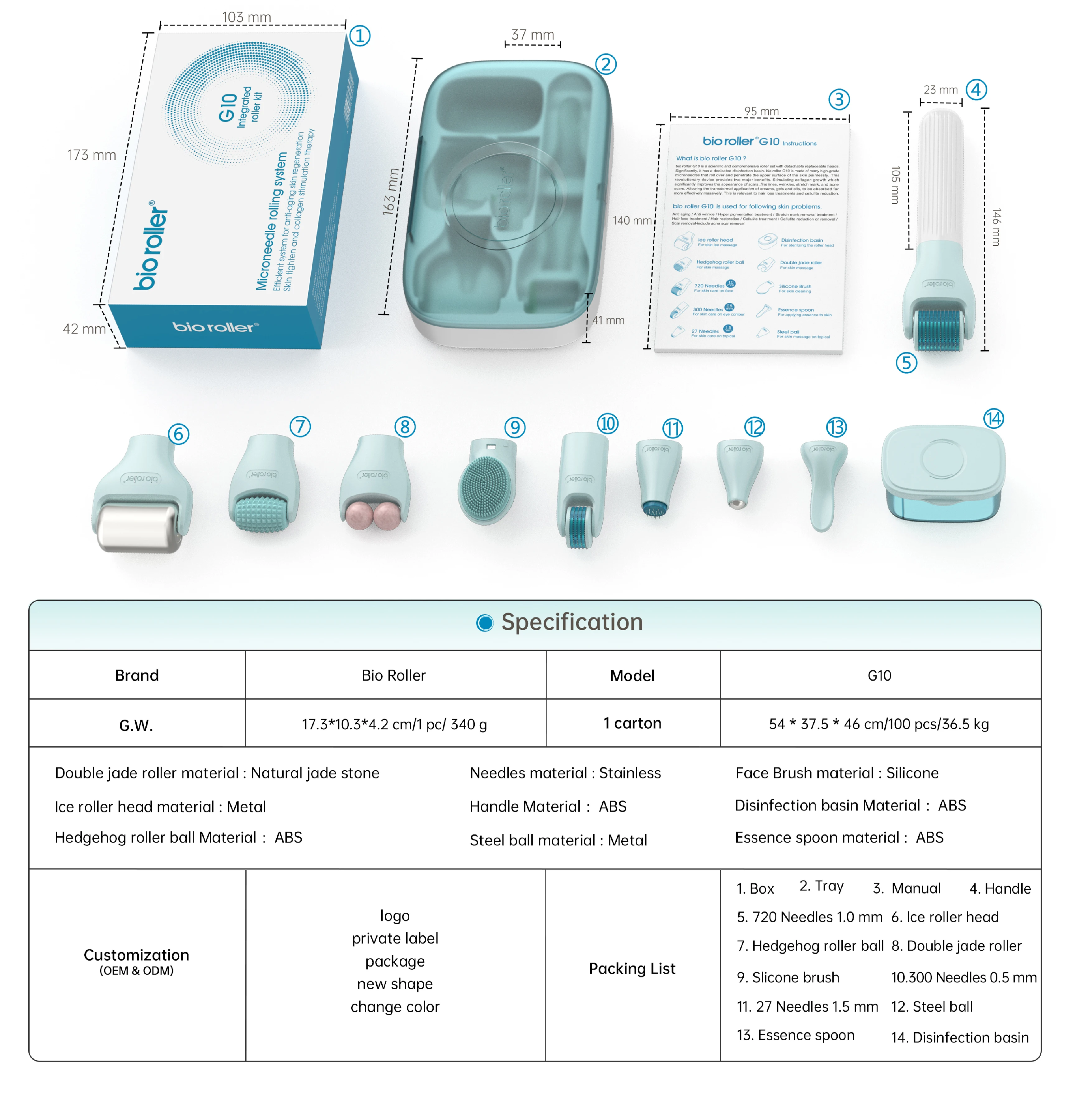 Professional Bio roller G10 Derma Roller 10 in 1 for Facial Massage Roller Anti Wrinkles Anti Aging Skin Care Tools for Home Use