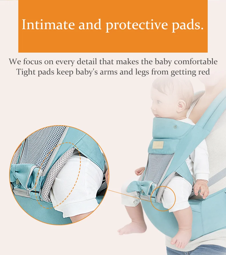 Large Capacity Four Seasons Universal Breathable Pure Cotton Baby Carrier with Lumbar Support Hipseat  Removable Sunshade Cap