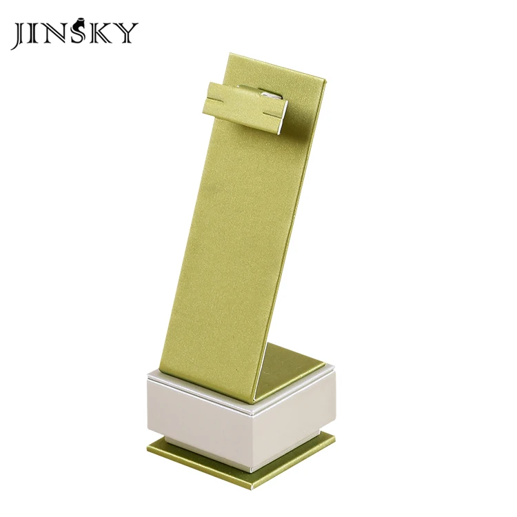 JINSKY exhibitor stands jewellery display stands wooden green color pu leather jewelry stand