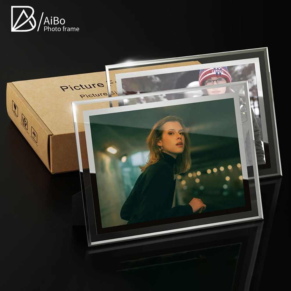 Aibo glass picture frame5x7 8x10 A3 A4 customized Crystal glass Certificate Photo Frame for tabletop Mirror Gift Home Decoration