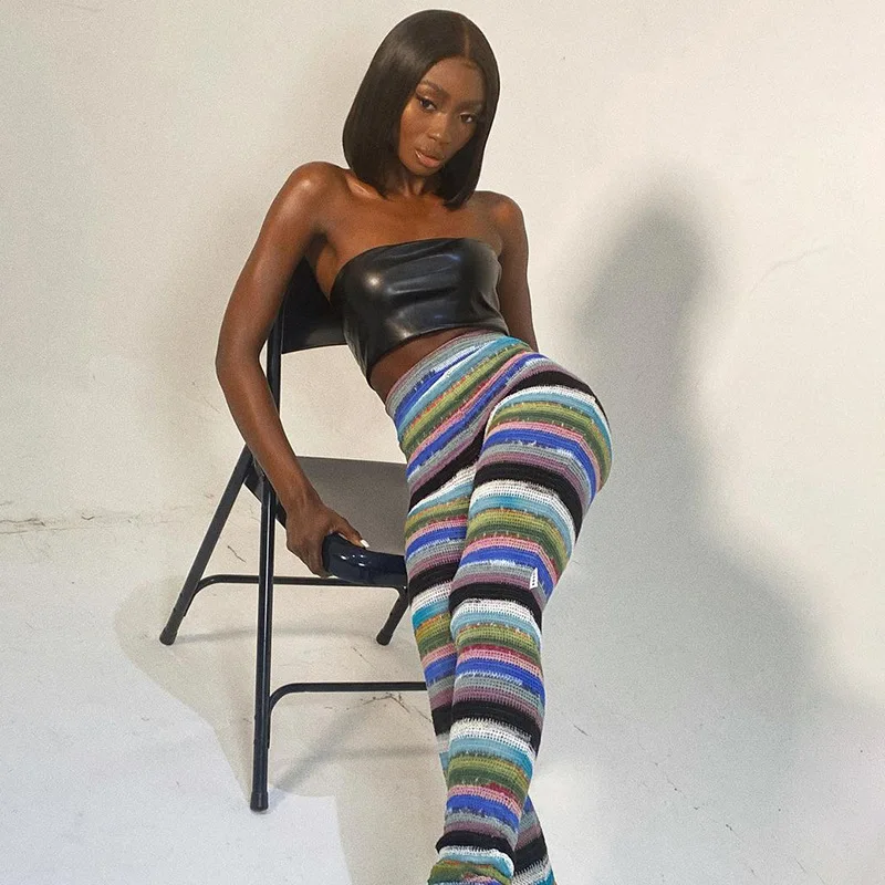 Bomblook LCHY21229PF Новые Модные Красочные уличные брюки из трикотажного хлопка с высокой талией повседневные уличные брюки