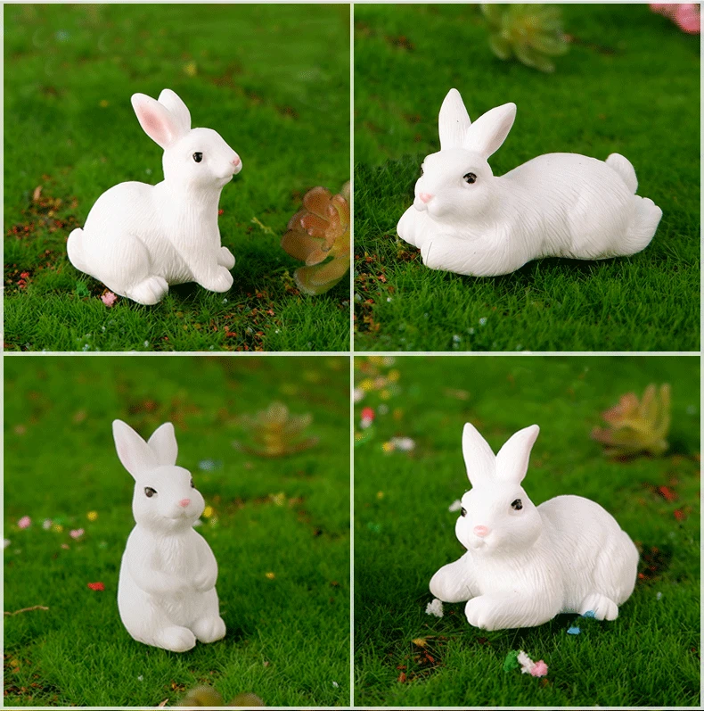 New 2024 microscopic white resin rabbit garden ornaments DIY landscaping bonsai decoration mini resin crafts ornaments