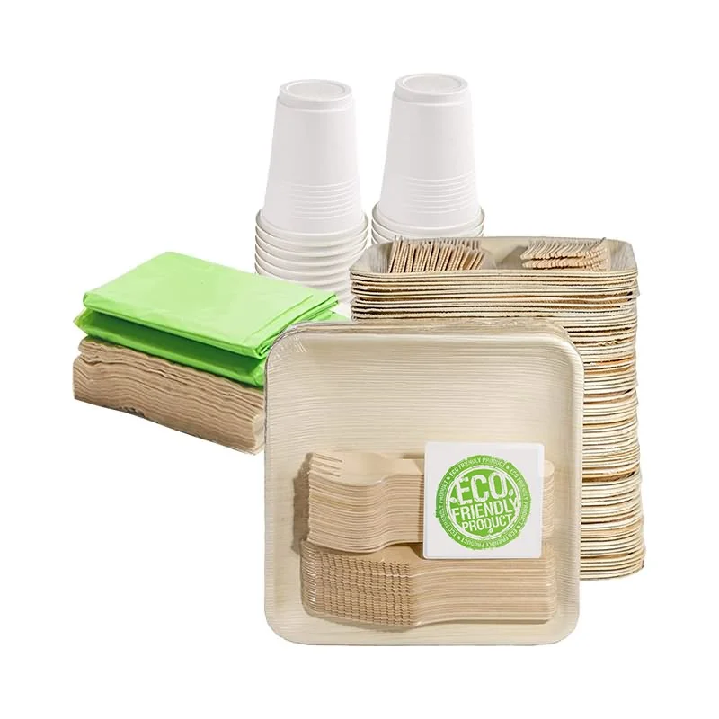 Disposable Biodegradable compostable 7 10 12inch areca palm leaf food plates set dinnerware set for wedding party