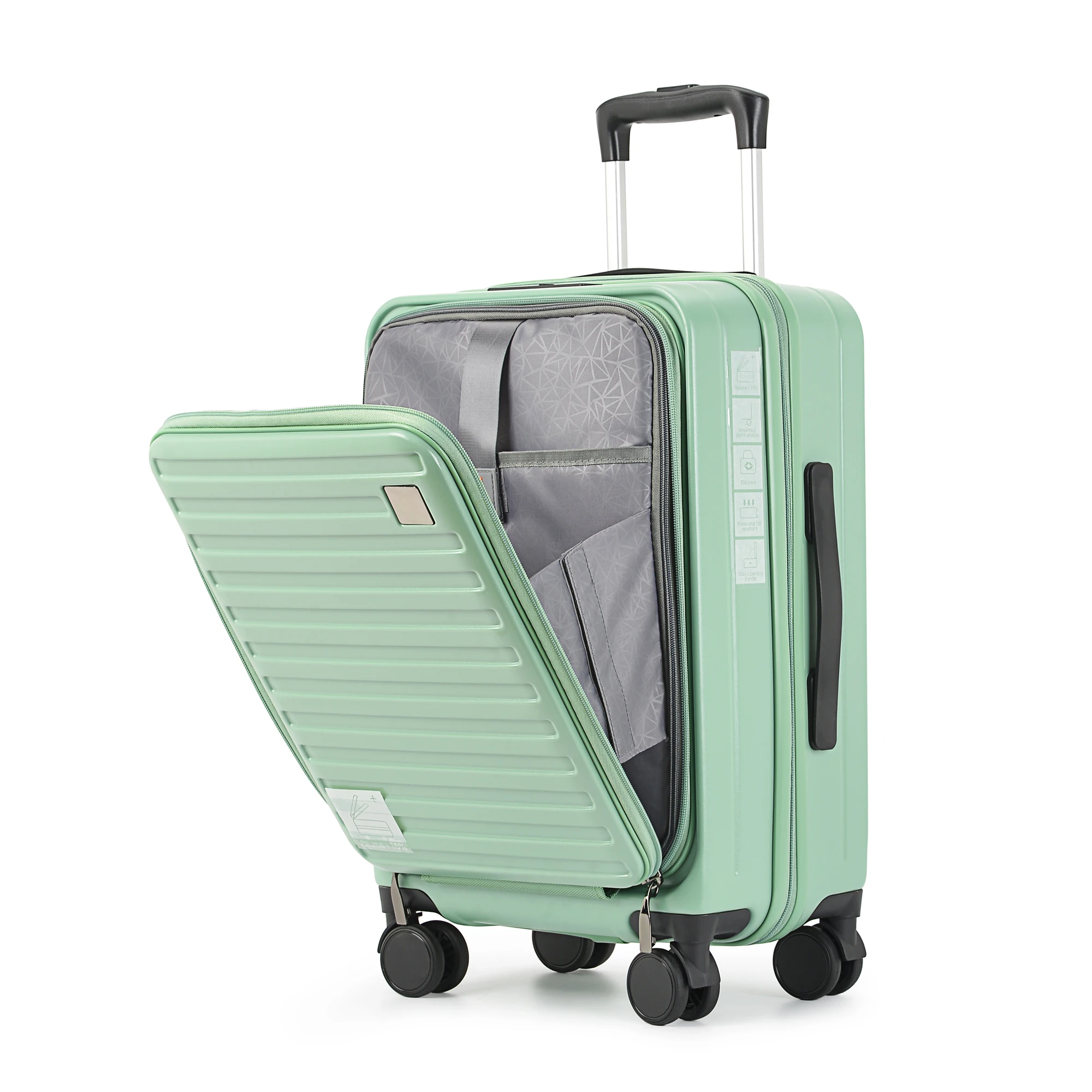 Expandable anti theft zipper Front opening luggage front open suitcase