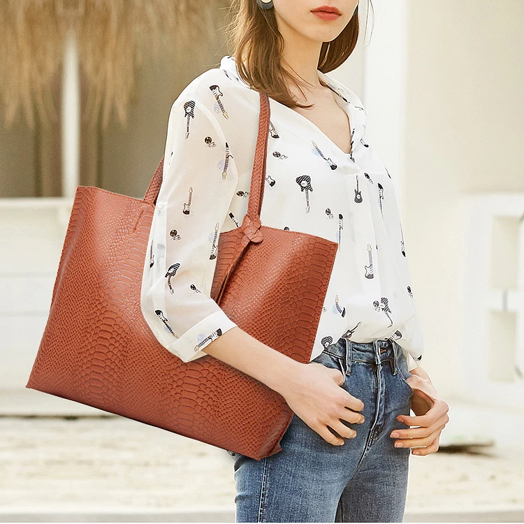 Snakeskin Leather Pu Bag Mature Woman Single Shoulder Bag Large Size Handbag