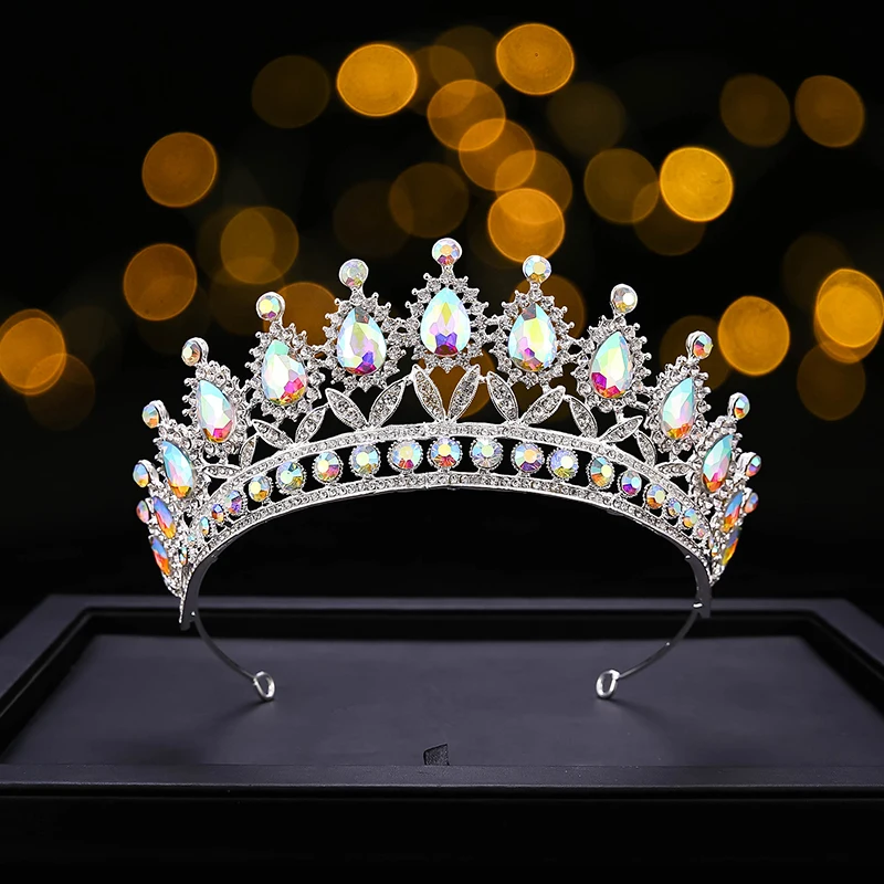 Big Rhinestone Crystal crown purplewaterdrop tiaras beauty pagen crown bridal wedding Hair hoop crown