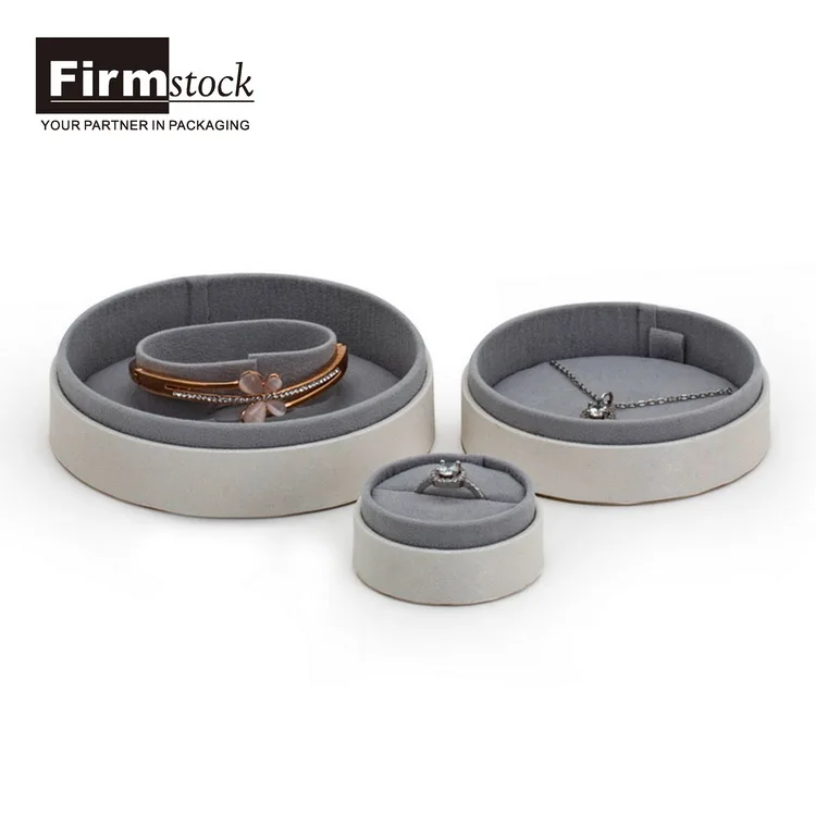 custom white luxury Round ring bracelet necklace velvet jewelry packaging display set box