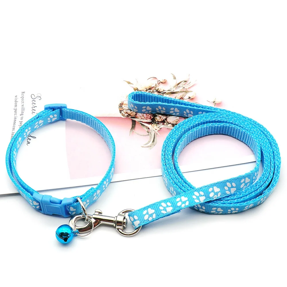 Dog paw print leash dog and cat outdoor walking adjustable leash collar set cartoon print small pet leash